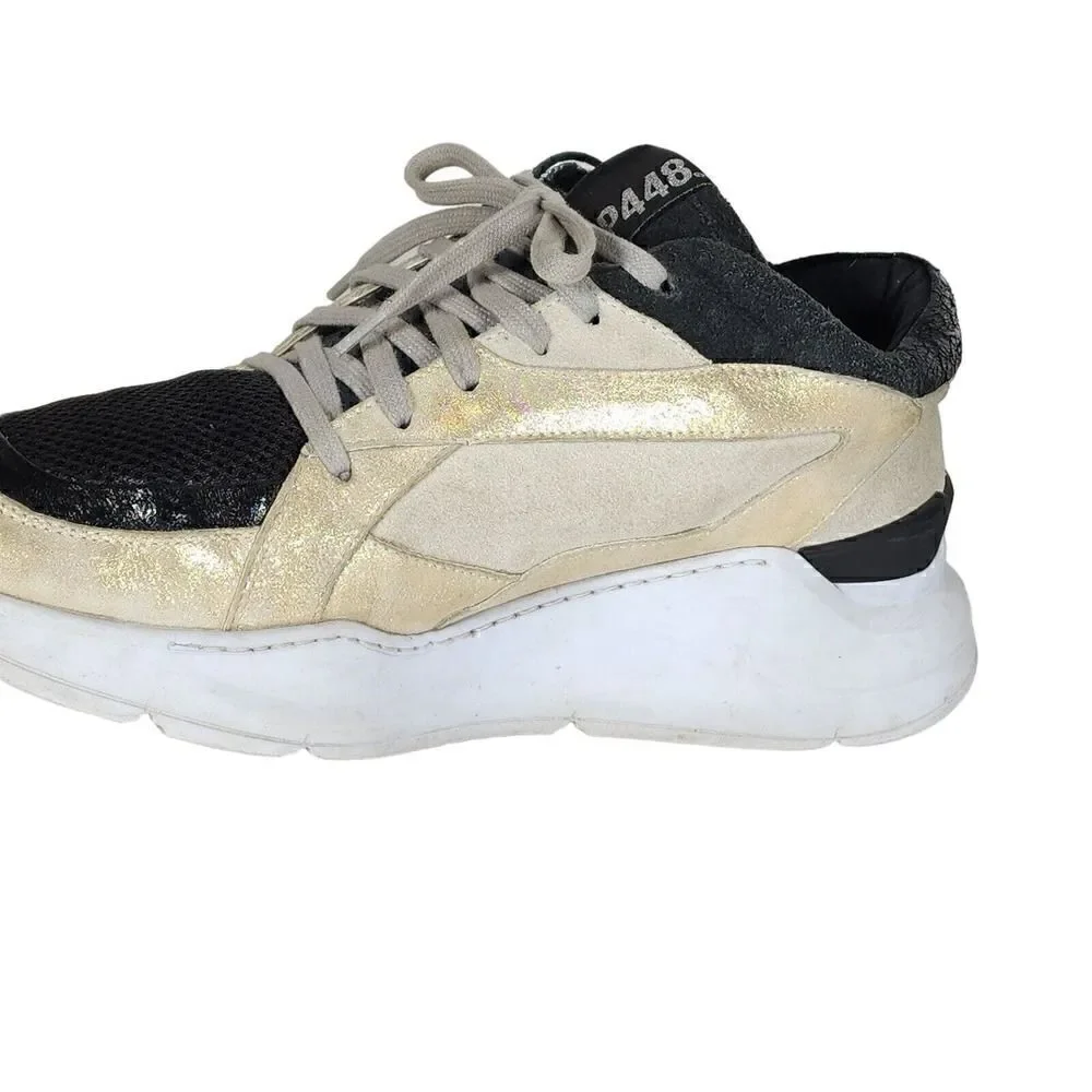 P448 Women's Leia EU40 US9-9,5 Gold Mutli Shimmery Suede Lined Platform Sneakers